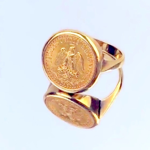 22K 1945 DOS PESOS COIN RING MOUNTED ON SOLID 14K SETTING! THIS IS A FLASH SALE! - Picture 4 of 16